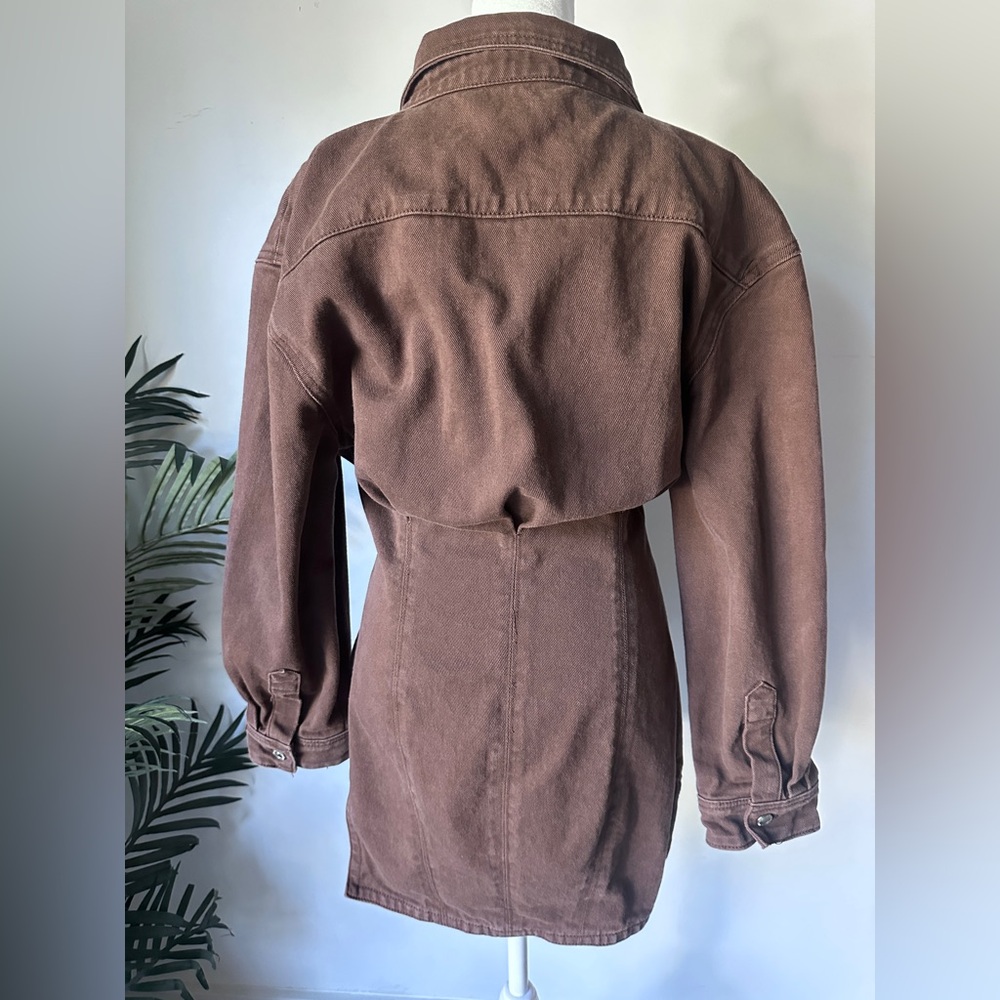 PrettyLittleThing Women’s Cowgirl Chocolate Denim Jean Jacket/Dress Size 6 - Picture 4 of 9